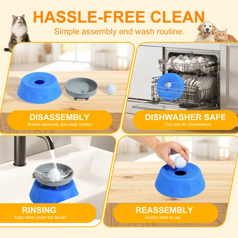 3-in-1 Slow Feeder Dog Bowl with Treat Ball